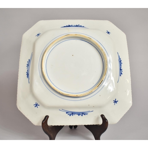 362 - A Japanese Blue and White Plate of Square Canted form Decorated with Central Blossoming Tree and Geo... 