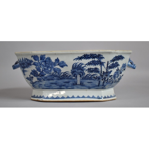 355 - An 18th Century Chinese Blue and White Porcelain Two Handled Tureen of Footed Canted Oblong Form wit... 