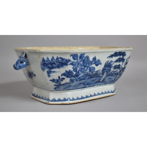 355 - An 18th Century Chinese Blue and White Porcelain Two Handled Tureen of Footed Canted Oblong Form wit... 