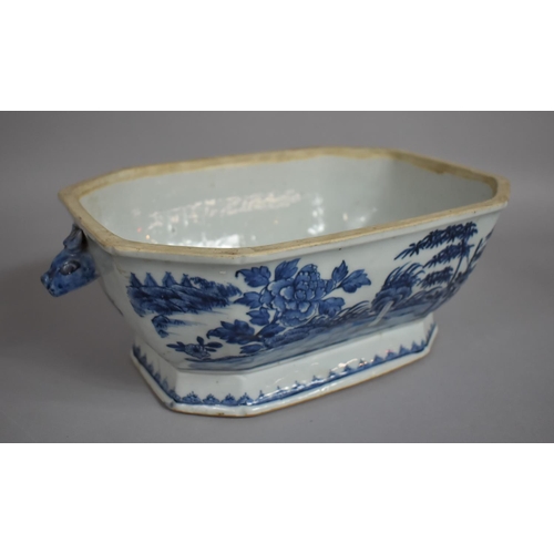 355 - An 18th Century Chinese Blue and White Porcelain Two Handled Tureen of Footed Canted Oblong Form wit... 