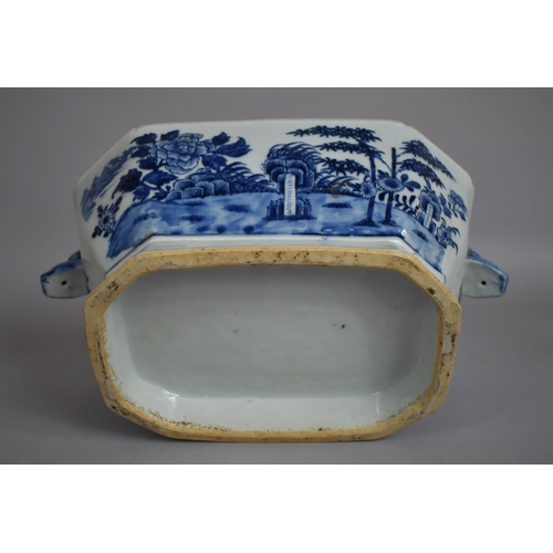 355 - An 18th Century Chinese Blue and White Porcelain Two Handled Tureen of Footed Canted Oblong Form wit... 