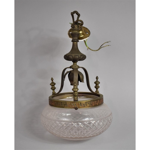 286 - An Early/Mid 20th Cut Glass Bowl Ceiling Light having Gilt Brass Mount with Greek Key Design, Vase F... 