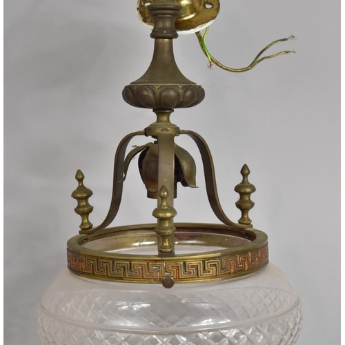 286 - An Early/Mid 20th Cut Glass Bowl Ceiling Light having Gilt Brass Mount with Greek Key Design, Vase F... 