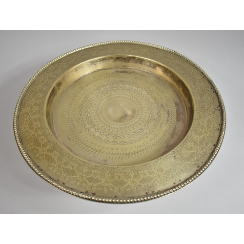 225 - A Large Islamic Silver plated Circular Offering Stand with Engraved Decoration and Pierced Supports ... 