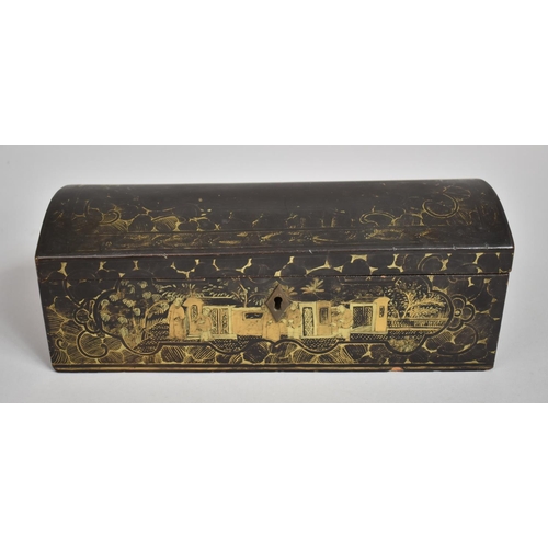 131 - A 19th Century Chinese Dome Topped Stationery Casket with Inner Pen Tray Decorated in Gilt with Figu... 