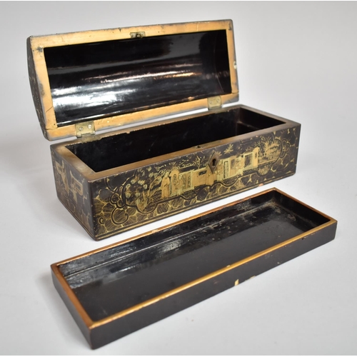 131 - A 19th Century Chinese Dome Topped Stationery Casket with Inner Pen Tray Decorated in Gilt with Figu... 