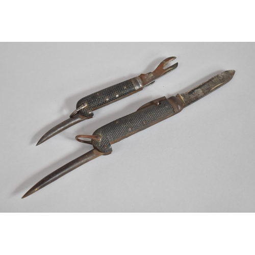 151 - A Vintage Riggers Knife with Marlin Spike and Chequered Grip Having One Long and One Short Blade, St... 