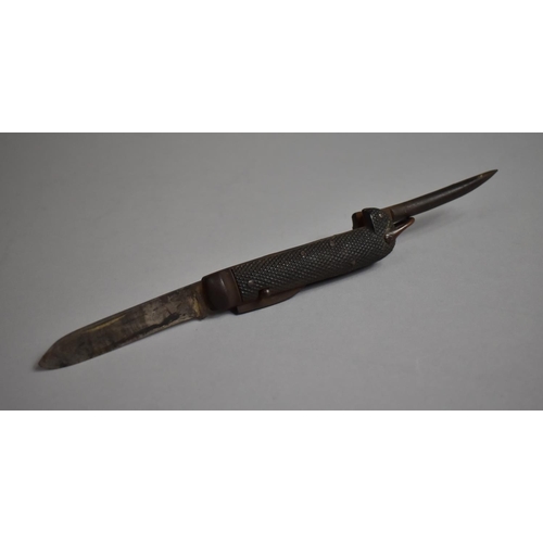 151 - A Vintage Riggers Knife with Marlin Spike and Chequered Grip Having One Long and One Short Blade, St... 