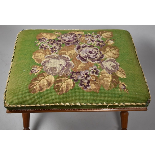 102 - A 19th Century Tapestry Topped Mahogany X Framed Stool, 64x50cms Top, 46cms High