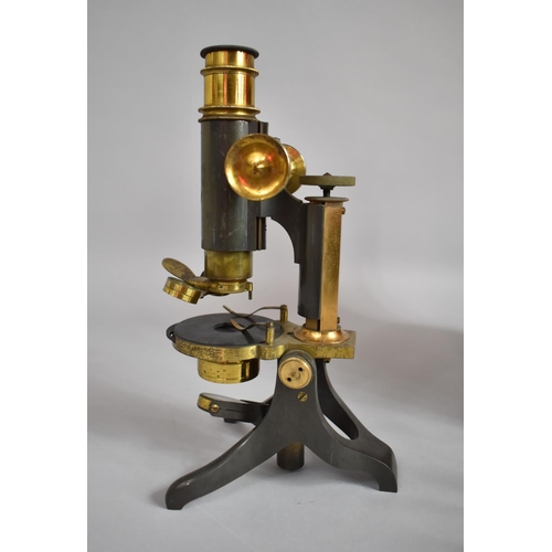 94 - A 19th Century Lacquered and Brass Monocular Microscope having Coarse and Fine Focussing, Double Nos... 