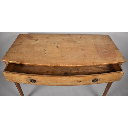 52 - A 19th Century Pitch Pine Side Table on Tapered Supports Having Central Long Drawer. 107cms Wide