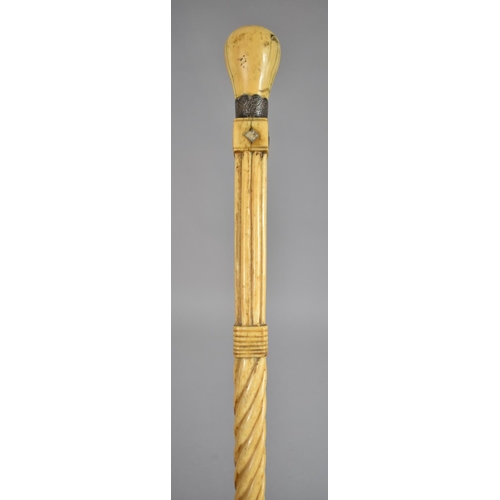 43 - A Late 18th/Early 19th Century Carved and Inlaid Whale Bone Sailor's Walking Cane having Centre Spir... 