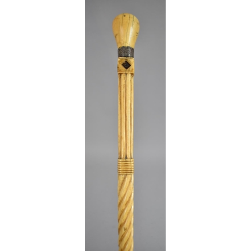 43 - A Late 18th/Early 19th Century Carved and Inlaid Whale Bone Sailor's Walking Cane having Centre Spir... 