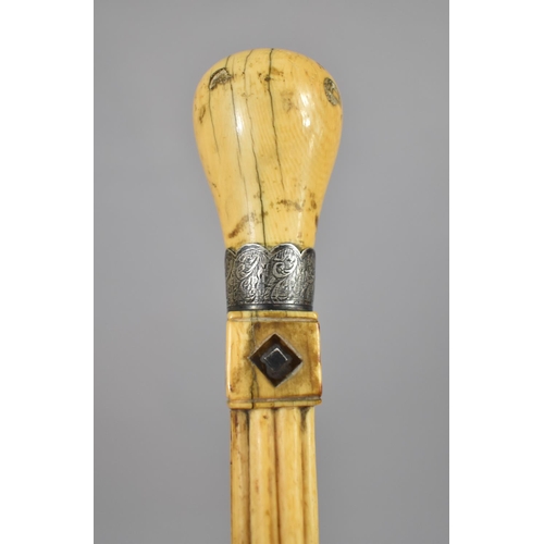 43 - A Late 18th/Early 19th Century Carved and Inlaid Whale Bone Sailor's Walking Cane having Centre Spir... 