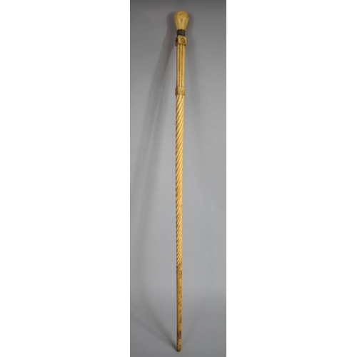 43 - A Late 18th/Early 19th Century Carved and Inlaid Whale Bone Sailor's Walking Cane having Centre Spir... 