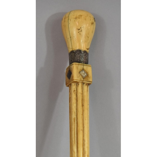 43 - A Late 18th/Early 19th Century Carved and Inlaid Whale Bone Sailor's Walking Cane having Centre Spir... 