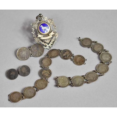 195 - A Collection of Silver and English Coinage Jewellery to include Chain (AF) Victorian Cufflink and Br... 