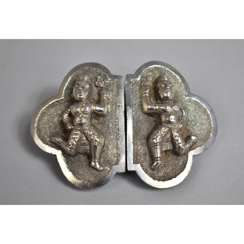 237 - An Indian White Metal Belt Buckle, Decorated in Relief with Dancing Ladies of Lobed Form. 8.5cms Wid... 