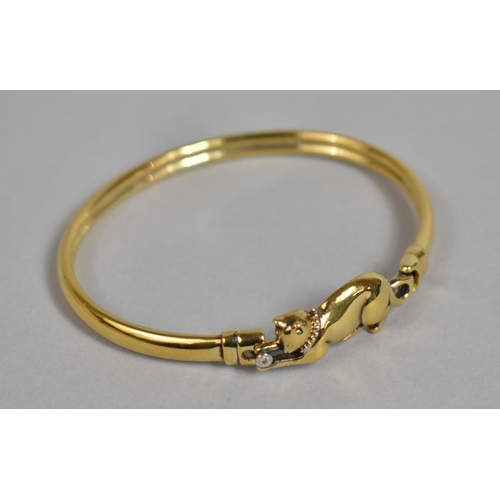 177 - A Gilt Silver and Diamond Mounted Bangle, Kitten with Ball of String