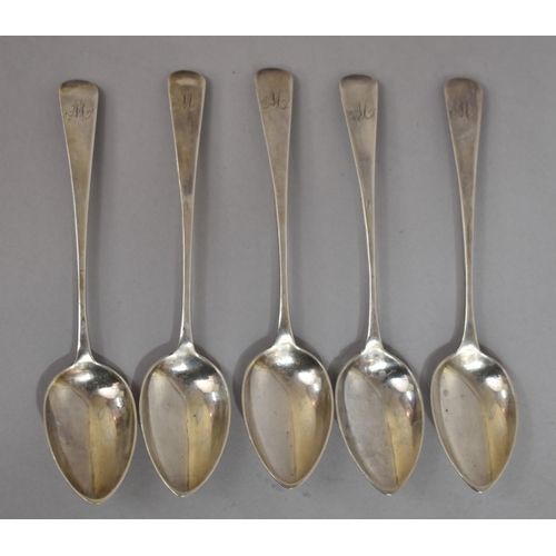 243 - A Set of Five Georgian Silver Teaspoons, with Monogrammed Terminals 'M', 62gms