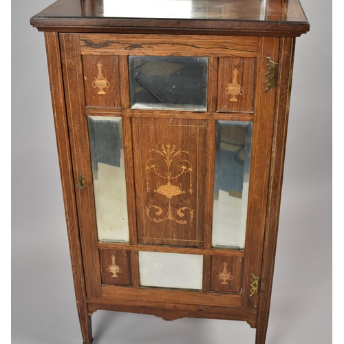 446 - A Victorian Inlaid Rosewood Music Cabinet having Mirrored Raised Gallery Shelf, Panelled Door with I... 