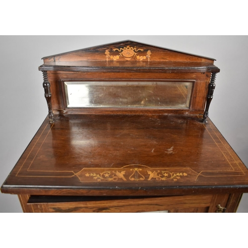 446 - A Victorian Inlaid Rosewood Music Cabinet having Mirrored Raised Gallery Shelf, Panelled Door with I... 