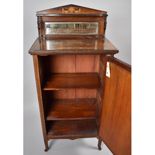 446 - A Victorian Inlaid Rosewood Music Cabinet having Mirrored Raised Gallery Shelf, Panelled Door with I... 