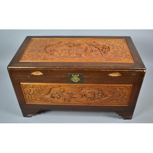 451 - An Early to Mid 20th Century Profusely Carved Camphor Wood Blanket Chest with Hinged Lid, Inner Latt... 