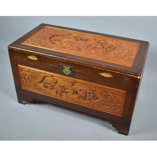 451 - An Early to Mid 20th Century Profusely Carved Camphor Wood Blanket Chest with Hinged Lid, Inner Latt... 