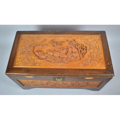 451 - An Early to Mid 20th Century Profusely Carved Camphor Wood Blanket Chest with Hinged Lid, Inner Latt... 