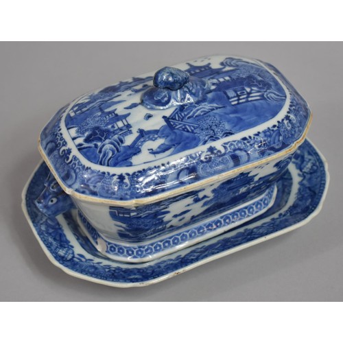 351 - An 18th/19th Century Chinese Porcelain Blue and White Export Lidded Tureen of Small Proportions Deco... 