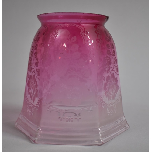 276 - A Cranberry Glass Shade with Floral Decoration, Nibbles to Circular Rim. 14.5cms High