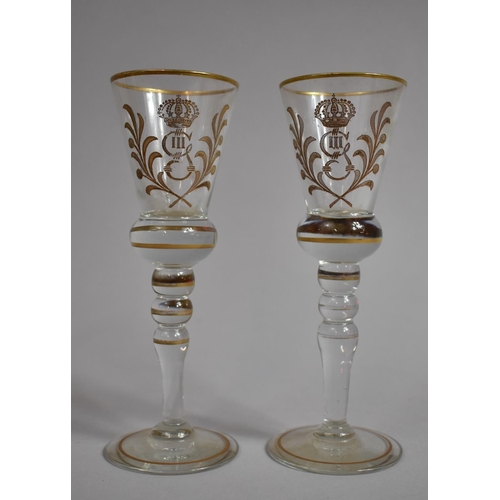 277 - A Pair of 18th/19th Century Wine Glasses having Bell Bowls, Tapered Knop Stems and Stepped Base with... 