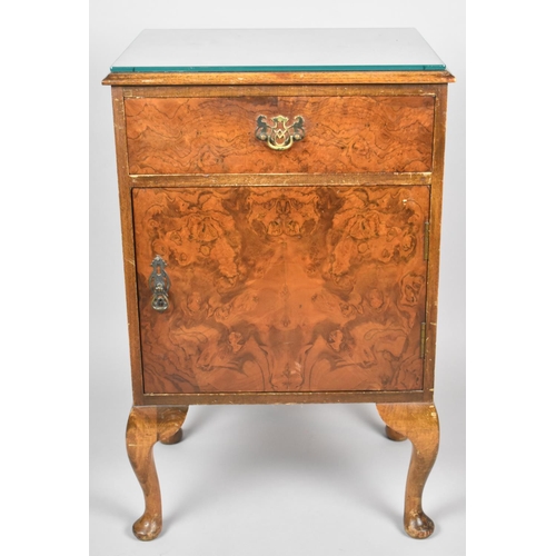 457 - A Mid 20th Century Burr Walnut Bedside Cabinet with Single Drawer over Cupboard. 44x34x70cms