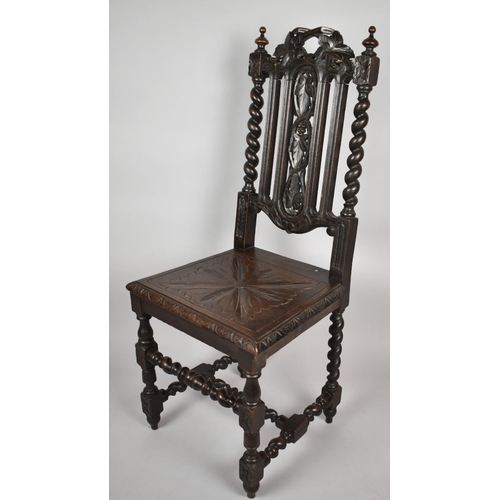 460 - A Late 19th Century Gothic Revival Carved and Pierced Hall Side Chair with Barley Twist Supports and... 