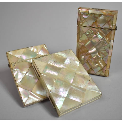 336 - A Collection of Three Mother of Pearl Card Cases. One with Fitted Notebook Interior