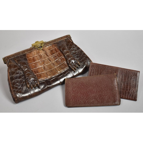 338 - A Vintage Crocodile Skin Handbag and Two Leather Wallets.