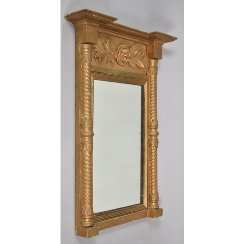 459 - A Small 19th Century Gilt Framed Pier Mirror with Barley Twist Half Pilasters and Rose Moulding to T... 