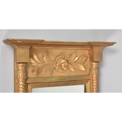 459 - A Small 19th Century Gilt Framed Pier Mirror with Barley Twist Half Pilasters and Rose Moulding to T... 