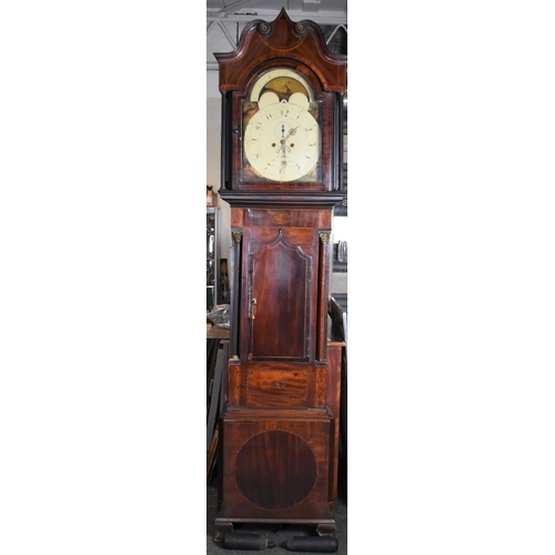 449 - A 19th Century Inlaid Mahogany Long Case Clock with Reeded Pilasters and Arched Dial having Rolling ... 