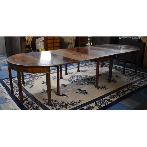 462 - A Georgian Style String Inlaid Mahogany Extending Dining Table with D Ends, Centre Double Drop Leaf ... 