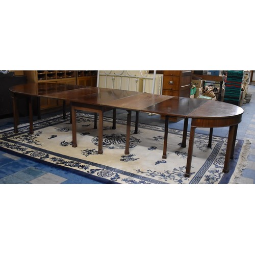 462 - A Georgian Style String Inlaid Mahogany Extending Dining Table with D Ends, Centre Double Drop Leaf ... 