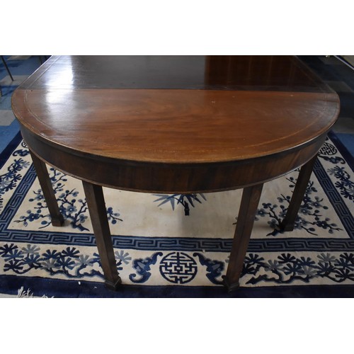 462 - A Georgian Style String Inlaid Mahogany Extending Dining Table with D Ends, Centre Double Drop Leaf ... 