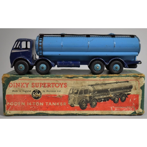 14 - A Boxed Dinky Supertoys 504 Foden 14-Ton Tanker in Dark Blue and Light Blue with Silver Strip to Cab... 