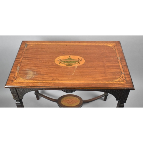 21 - An Edwardian Rectangular Inlaid French Occasional Table with Mixed Veneers and Vase Decoration to Ce... 