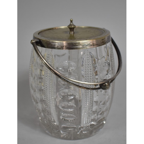 30 - A Silver Plate and Glass Biscuit Barrel Together with a Silver Plated Cylindrical Lidded Ice Bucket ... 