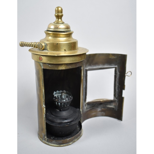 34 - A 19th Century Marine Brass Cylindrical Lantern with Hinged Glazed Door and Barley Twist Carry Handl... 