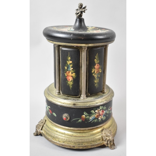 61 - A Mid 20th Century Circular Musical Cigarette Dispenser with Cherub Finial and Floral Decoration, Th... 