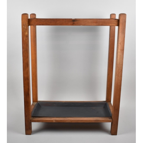 68 - An Edwardian Four Division Oak Stick Stand with Metal Drip Tray, 50cm wide