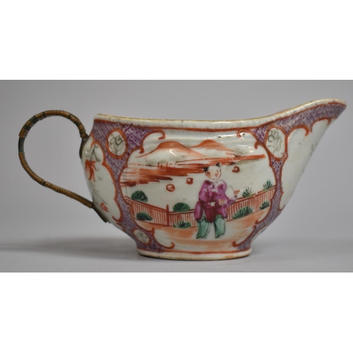 326 - An 18th Century Chinese Export Sauce Boat Decorated in the Mandarin Palette depicting Figural Scene,... 